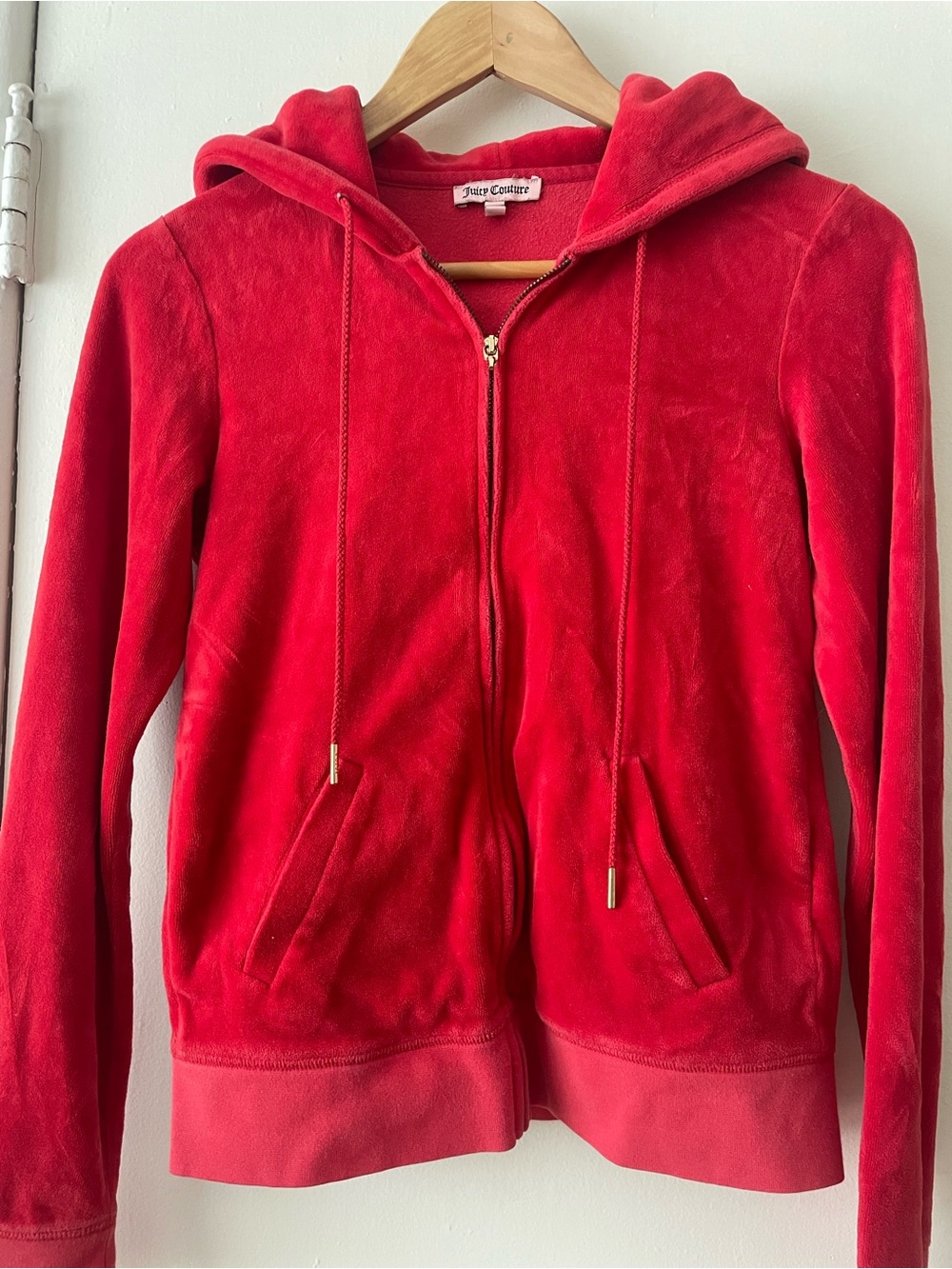 Juicy Couture Red Velour Zip-Up Hoodie Jacket